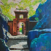 'Red gate' by Bridget March. In the mountain, a temple gate welcomes you in