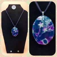 Purple, blue and white large mokume gane pendant