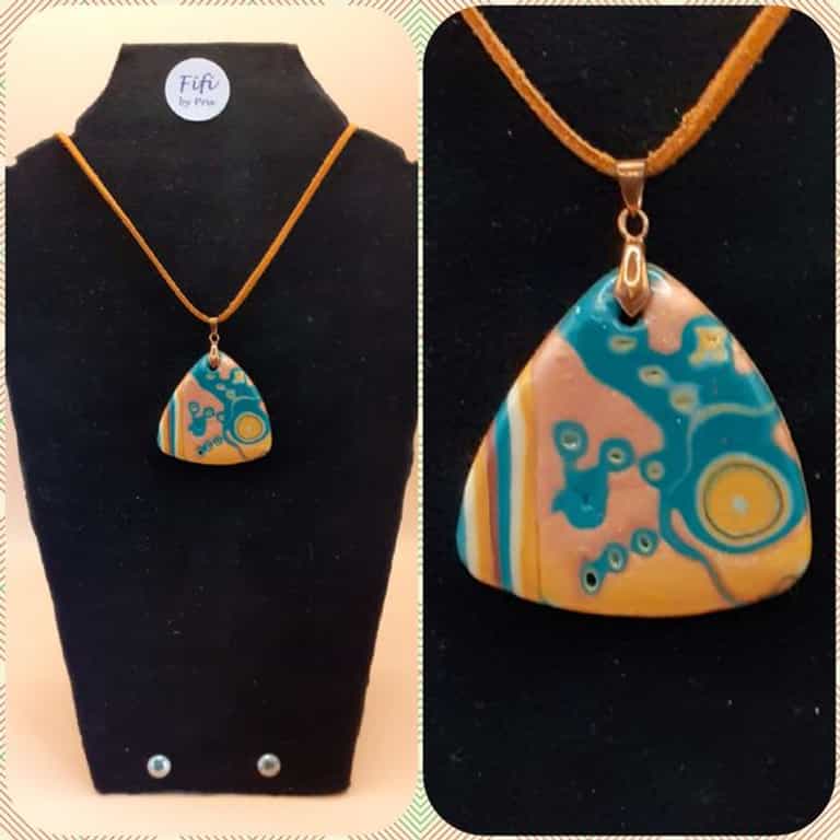 Green, pink and gold mokume gane pendant