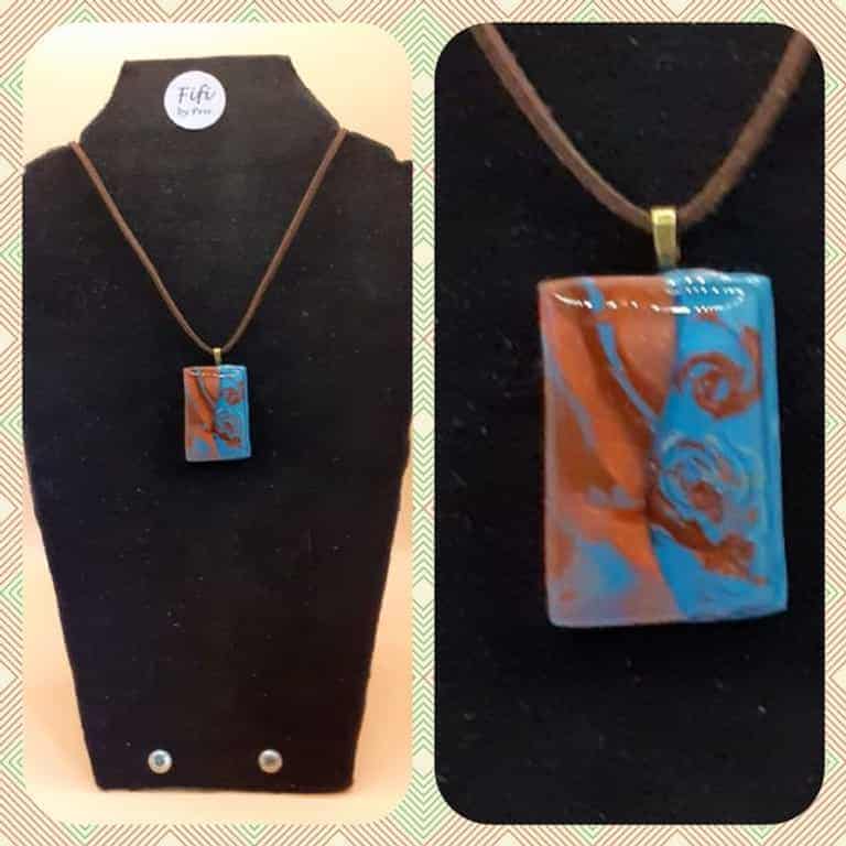 Blue and bronze rectangular pendant