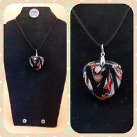 Black, red and white marbled pendant