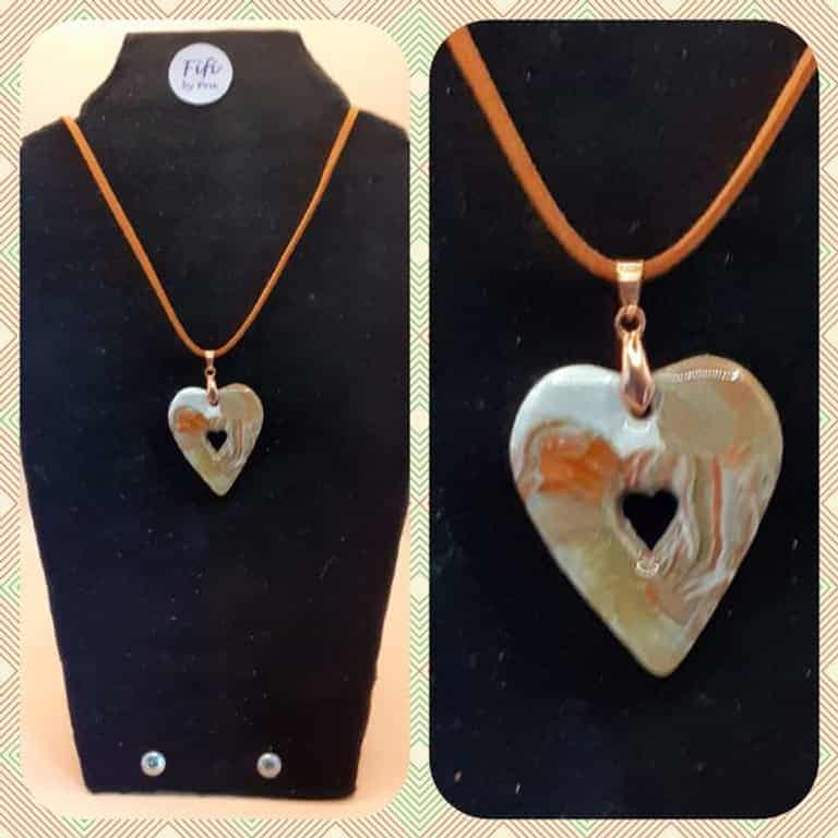 Cream brown and orange heart pendant