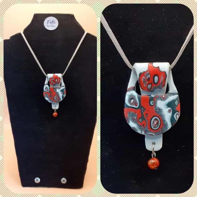 Red black and white folded pendant