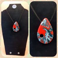 Red black and white teardrop pendant