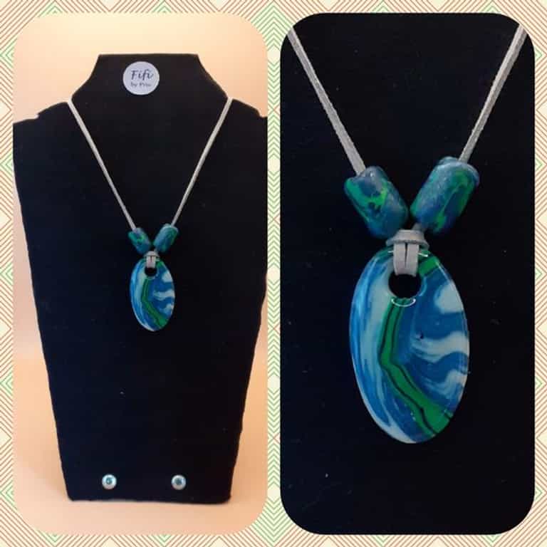 Blue and green marbled pendant