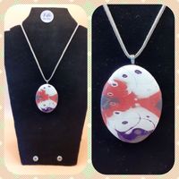 Pink, purple and white large oval pendant