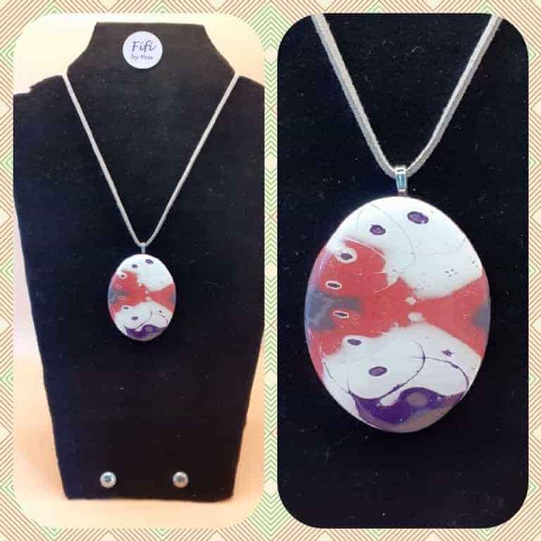 Pink, purple and white large oval pendant