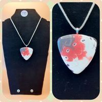 Pink and grey mokume gane triangular pendant