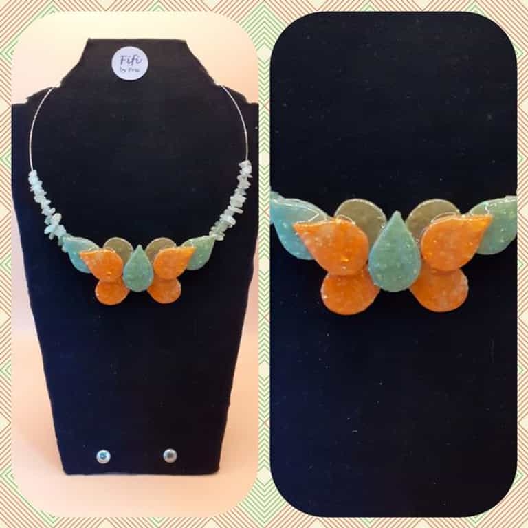 Orange and green leaf necklace
