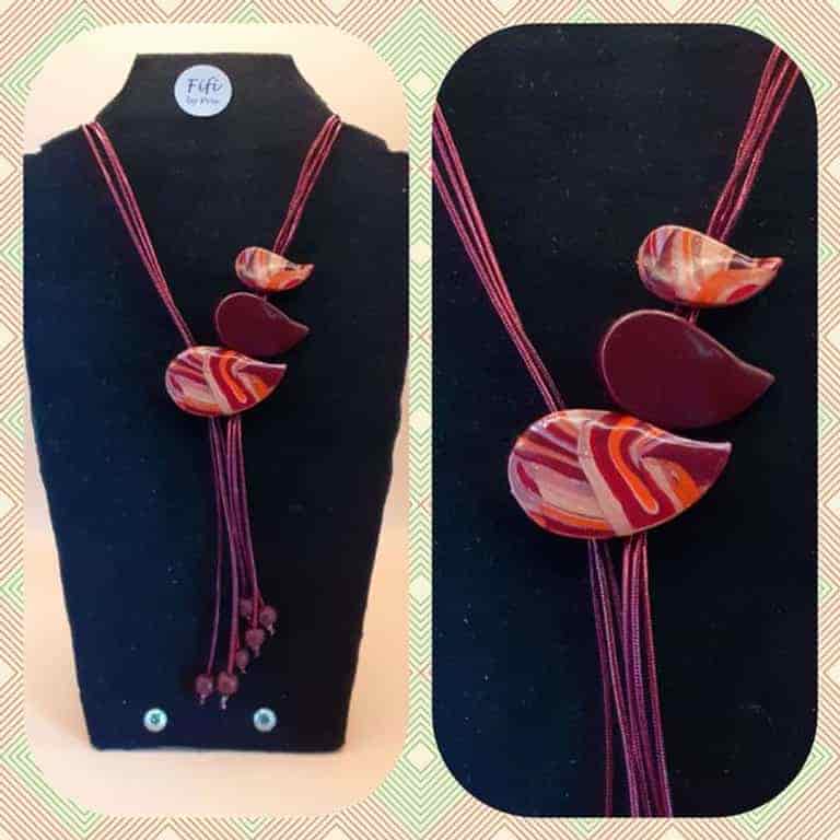 Burgundy, orange and gold winged necklace