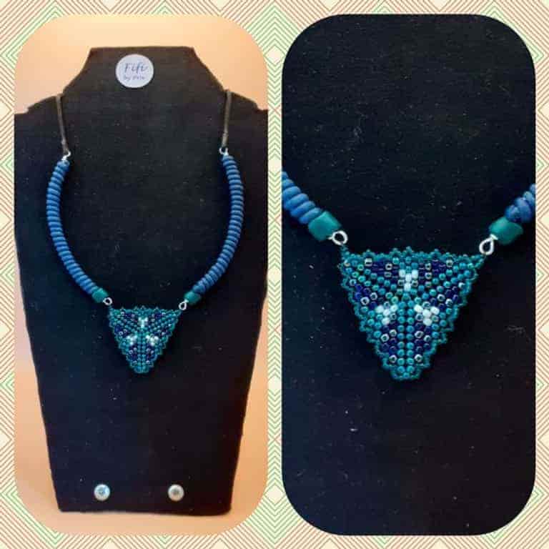 Blue and green beaded necklace
