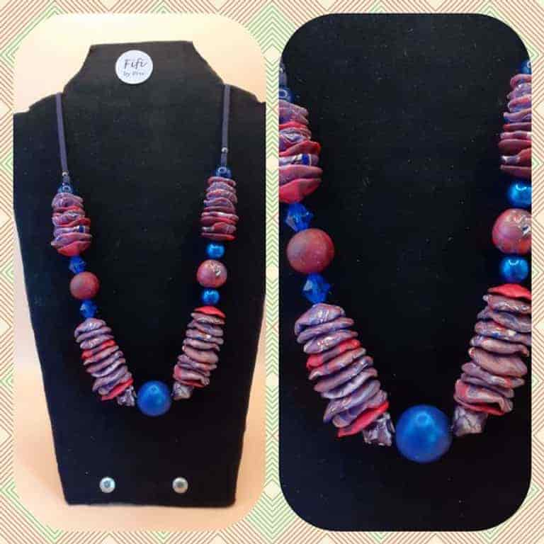 Chunky blue and crimson necklace