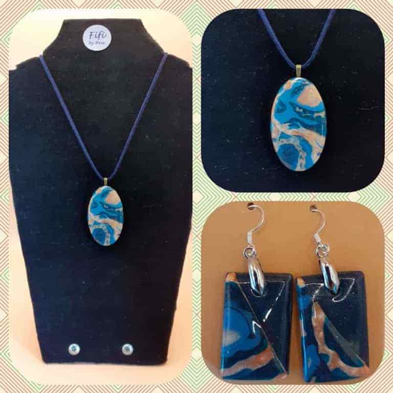 Blue and gold mokume gane jewellery set