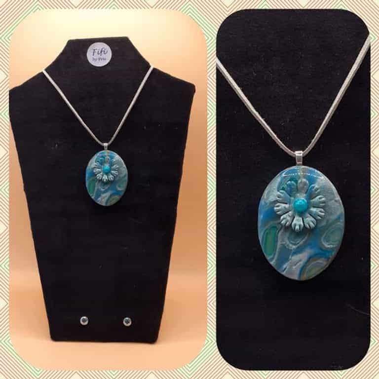 Silver, blue mokume gane pendant