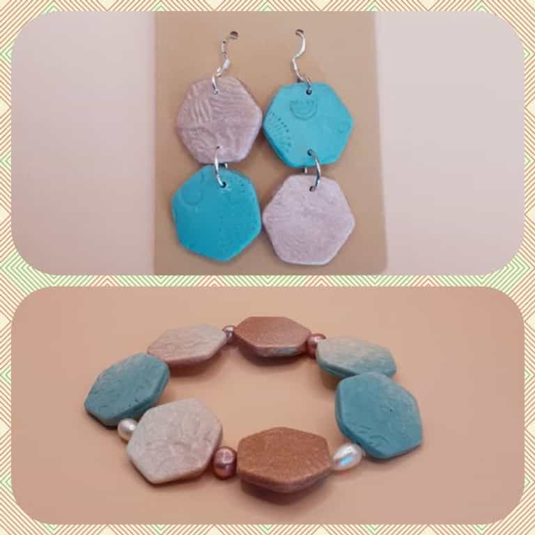 Hexagonal bracelet and earrings