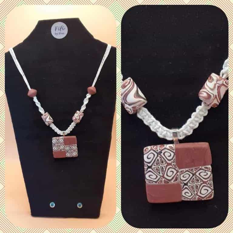 Pink mosaic tile necklace