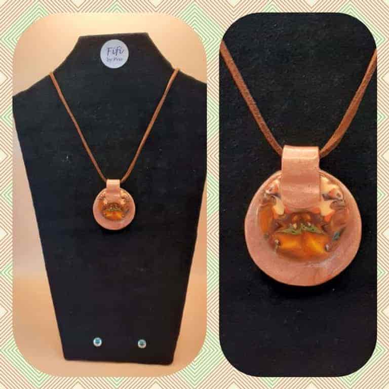 Pink brown mokume gane circle