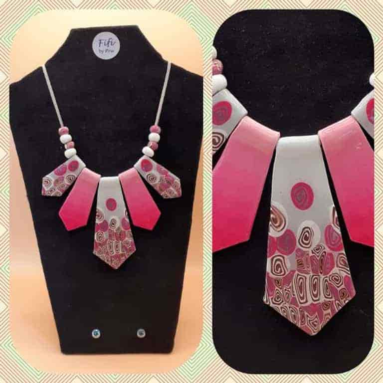 Pink, grey statement necklace