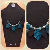 Turquoise and black leaf necklace