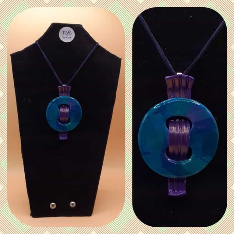 Turquoise, purple button
