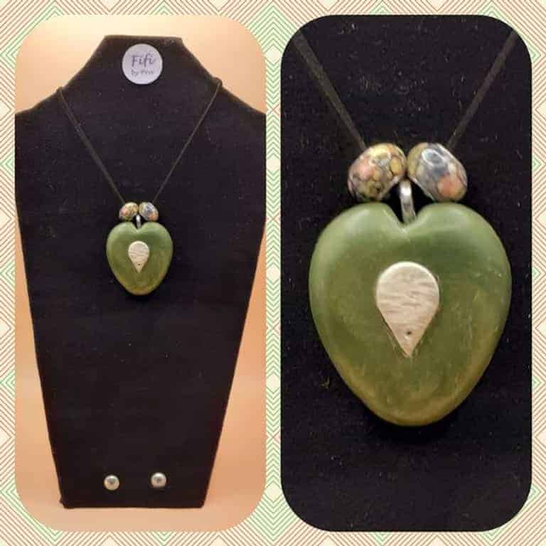 Faux jade heart with silver inlay