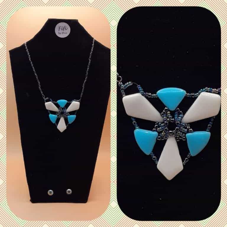Blue white beaded necklace
