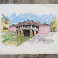 The Japanese Bridge in Hoi An - a sketch by Bridget March