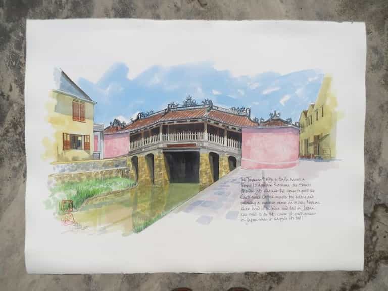 The Japanese Bridge in Hoi An - a sketch by Bridget March