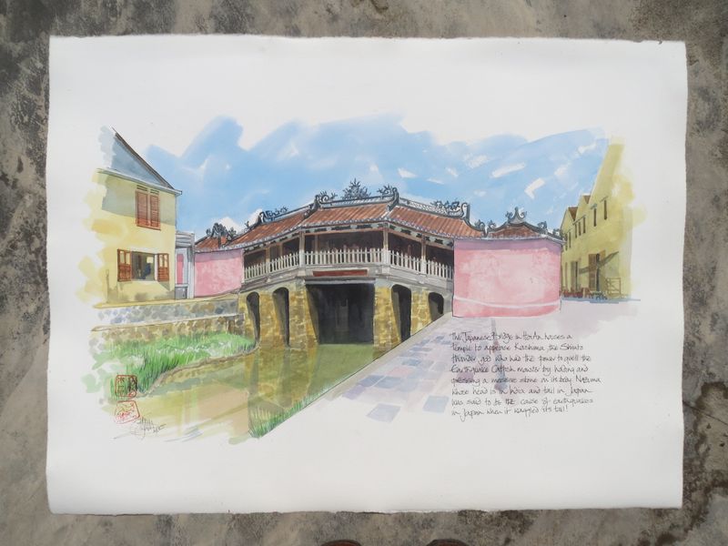 The Japanese Bridge in Hoi An - a sketch by Bridget March