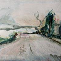 Downhill by Andy Mata. Painted in 1986 whilst staying in a cottage above Hay on Wye.