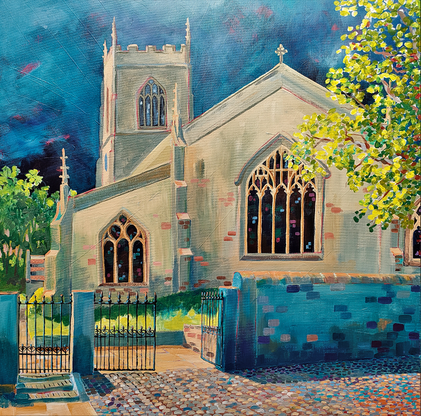 Moody skies over the old church as the storm moves away and the sunshine returns