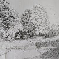 An original pen drawing by Matthew Eyles
