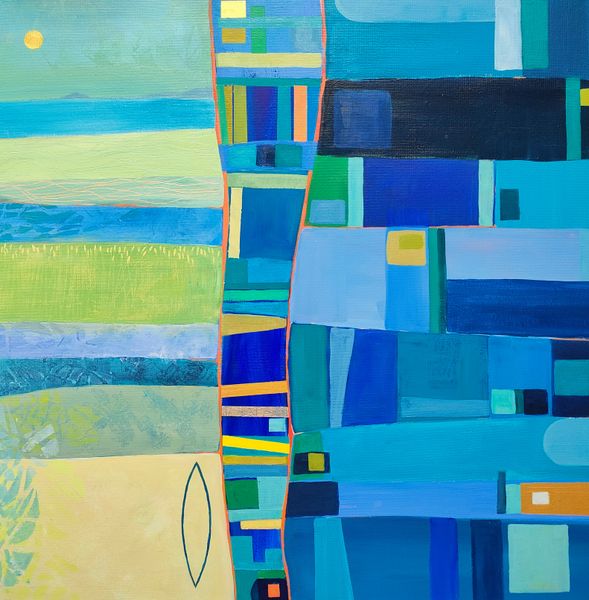 Where the land meets the sea in blues and greens
