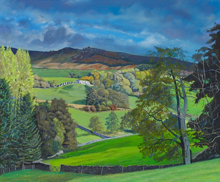 Clints Rock beneath Rylstone Cross, Wharfedale in the Yorkshire Dales. Original oil painting capturing Autumn colours by Jonathan Little