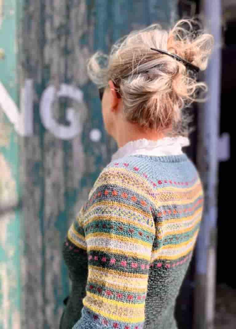 Top down, raglan colour work twisted stitch