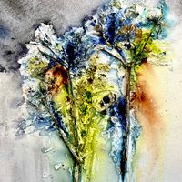 Umbellier dispersal is a collage with organic material referencing the natural spreading of seeds of wild flora in wintertime