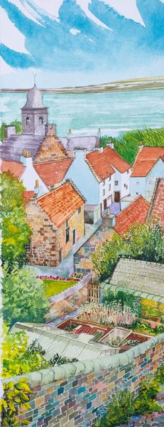 Looking down on an old Scottish town by a river