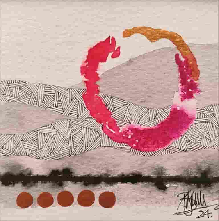 the Buddhist unclosed circle red black 