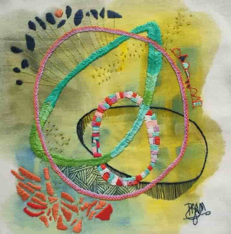 hand embroidered art cushion Joy of Life #2