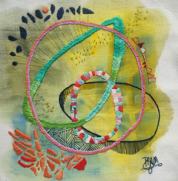 hand embroidered art cushion Joy of Life #2