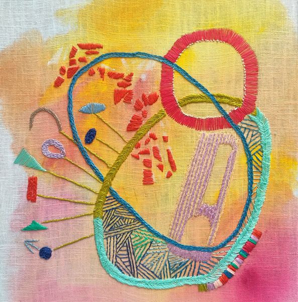 hand embroidered art cushion Joy of Life #1