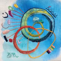 hand embroidered art cushion Joy of Life #3