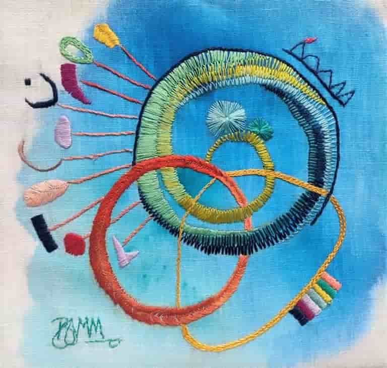 hand embroidered art cushion Joy of Life #3