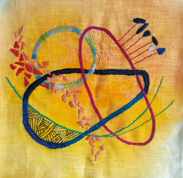 hand embroidered art cushion Joy of Life #4