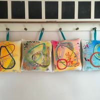 hand embroidered art cushions - Joy of Life collection of 4