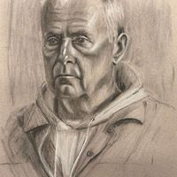 Ken Portrait in Charcoal drawing at Leeds Drawing Club by Jonathan Little