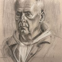 Ken Portrait in Charcoal drawing at Leeds Drawing Club by Jonathan Little