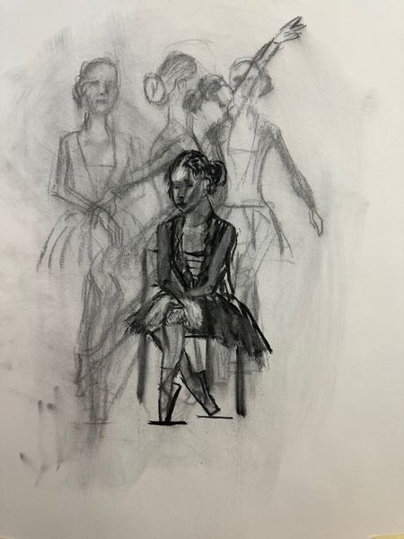 Figure drawing of a ballerina in charcoal by Jonathan Little