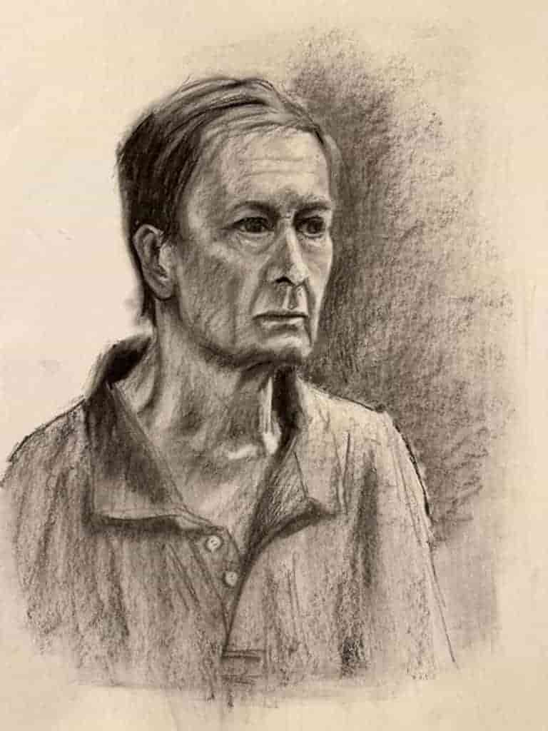 Portrait in charcoal at Leeds Drawing Club by Jonathan Little