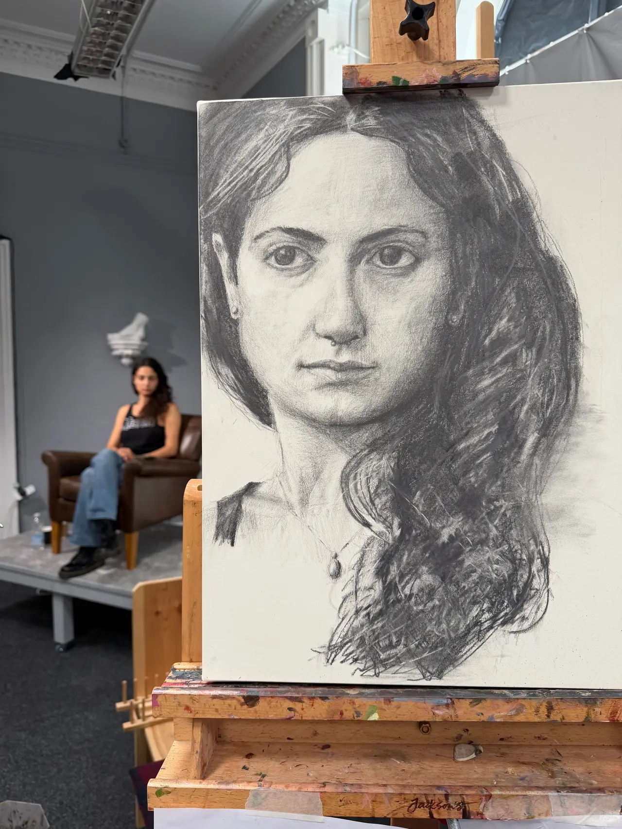 Graphite portrait study by Jonathan Little, created during a six-day portrait and composition workshop with Stephen Bauman.